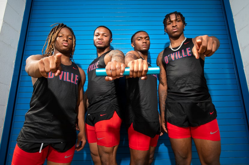 Duncanville High School boys 4x200-meter relay team consisting of (L-R) Brayden Williams,...