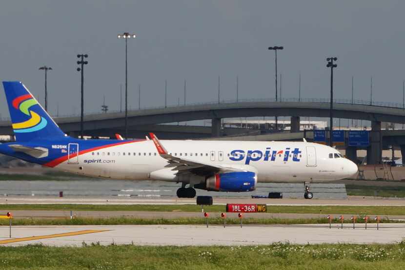  A Spirit Airlines jet taxis at DFW Airport in this May photo. (Terry Maxon/DMN)