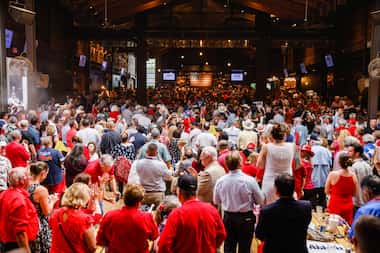 People gather for the 2022 Republican Party of Texas state convention welcome reception with...