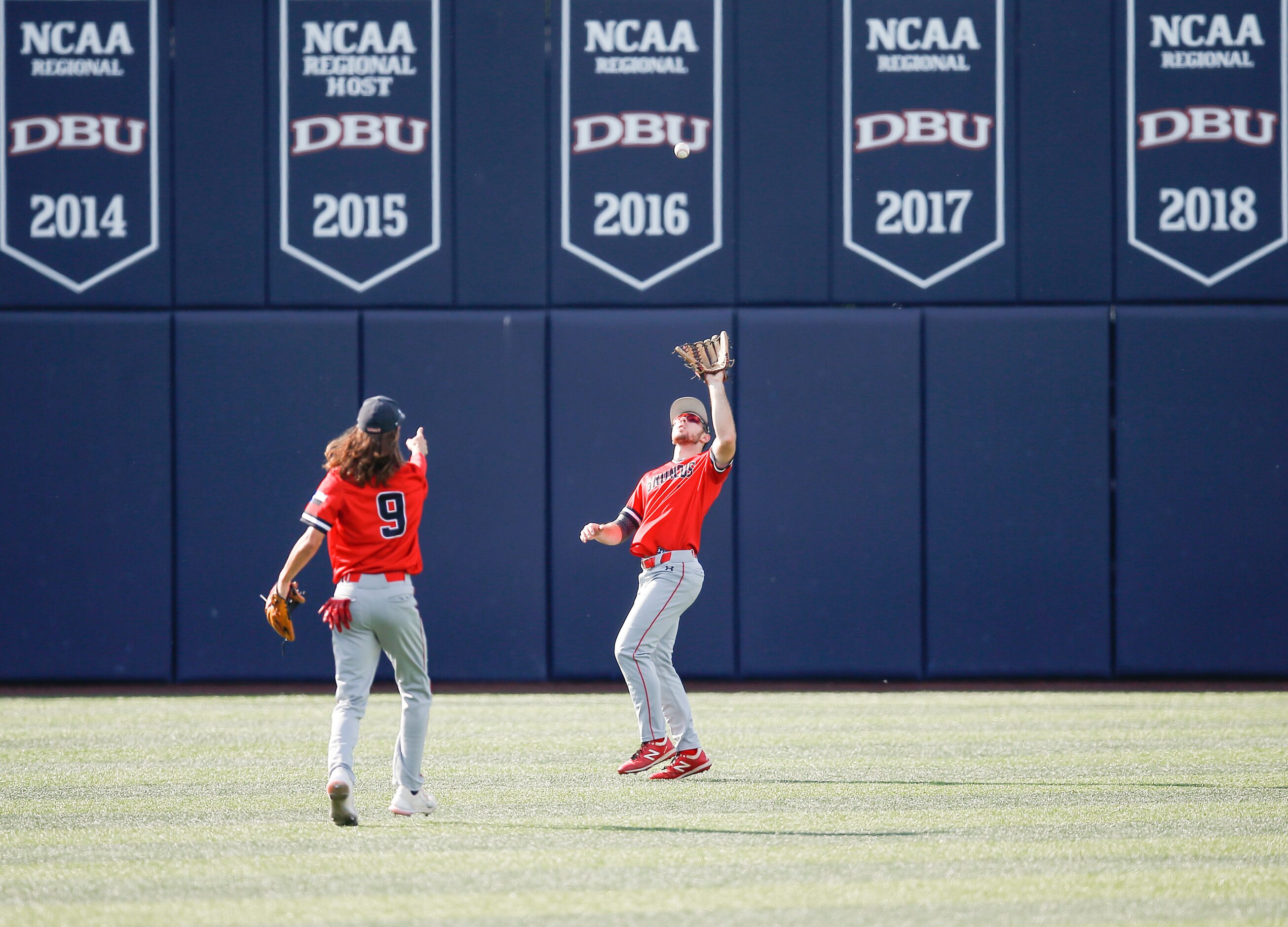 Mansfield Legacy left fielder Hayden Guerin (17) catches a fly-out hit by Birdville’s Logan...