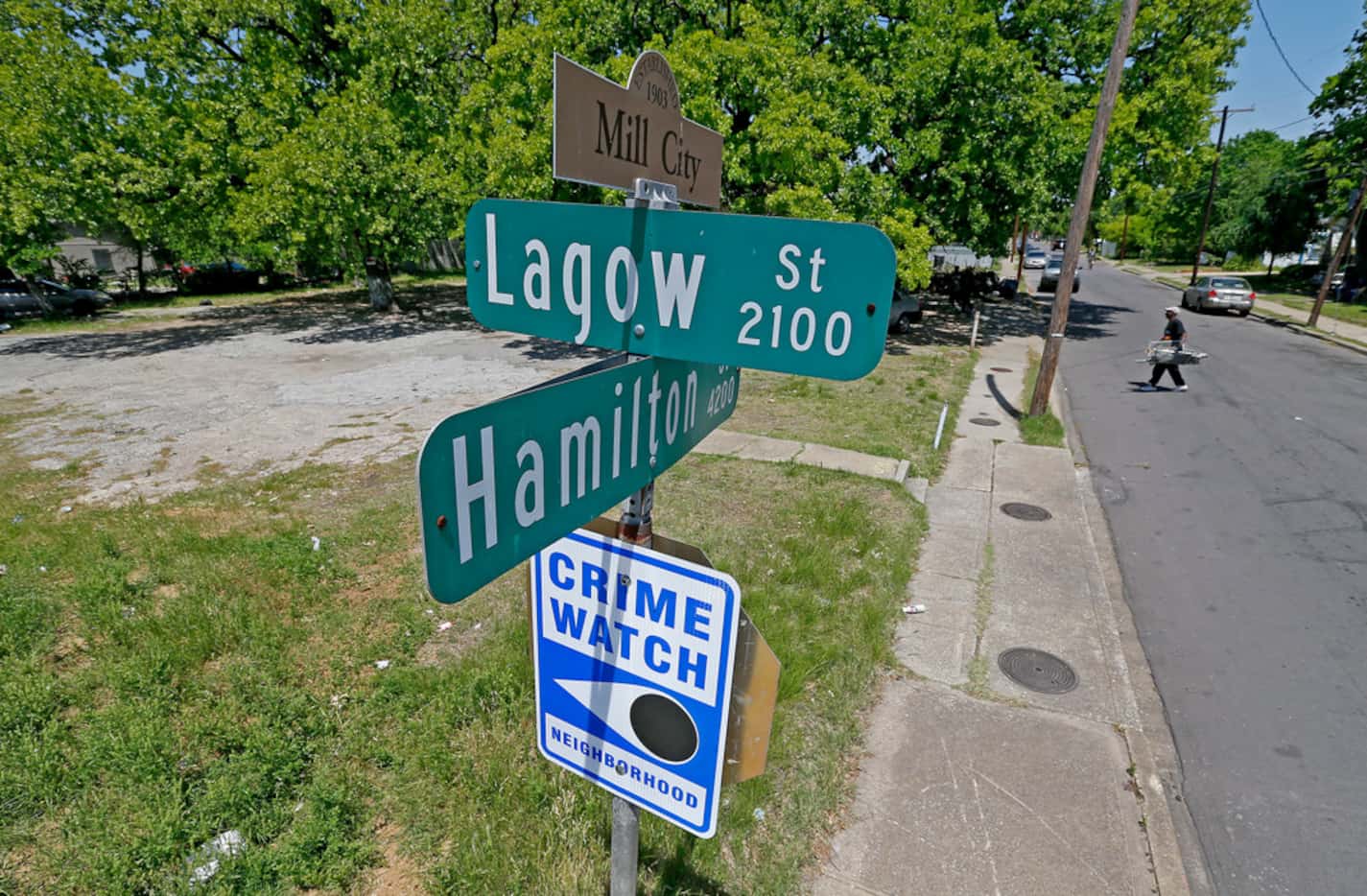 Street signs of Hamilton Avenue and Lagos Street are seen in the neighborhood where the dog...