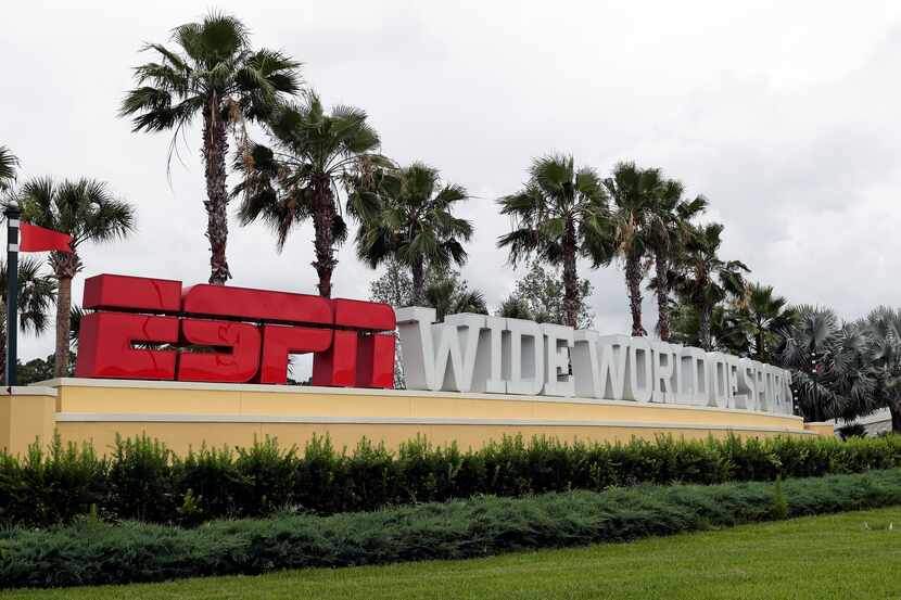 A sign marking the entrance to ESPN's Wide World of Sports at Walt Disney World is seen...