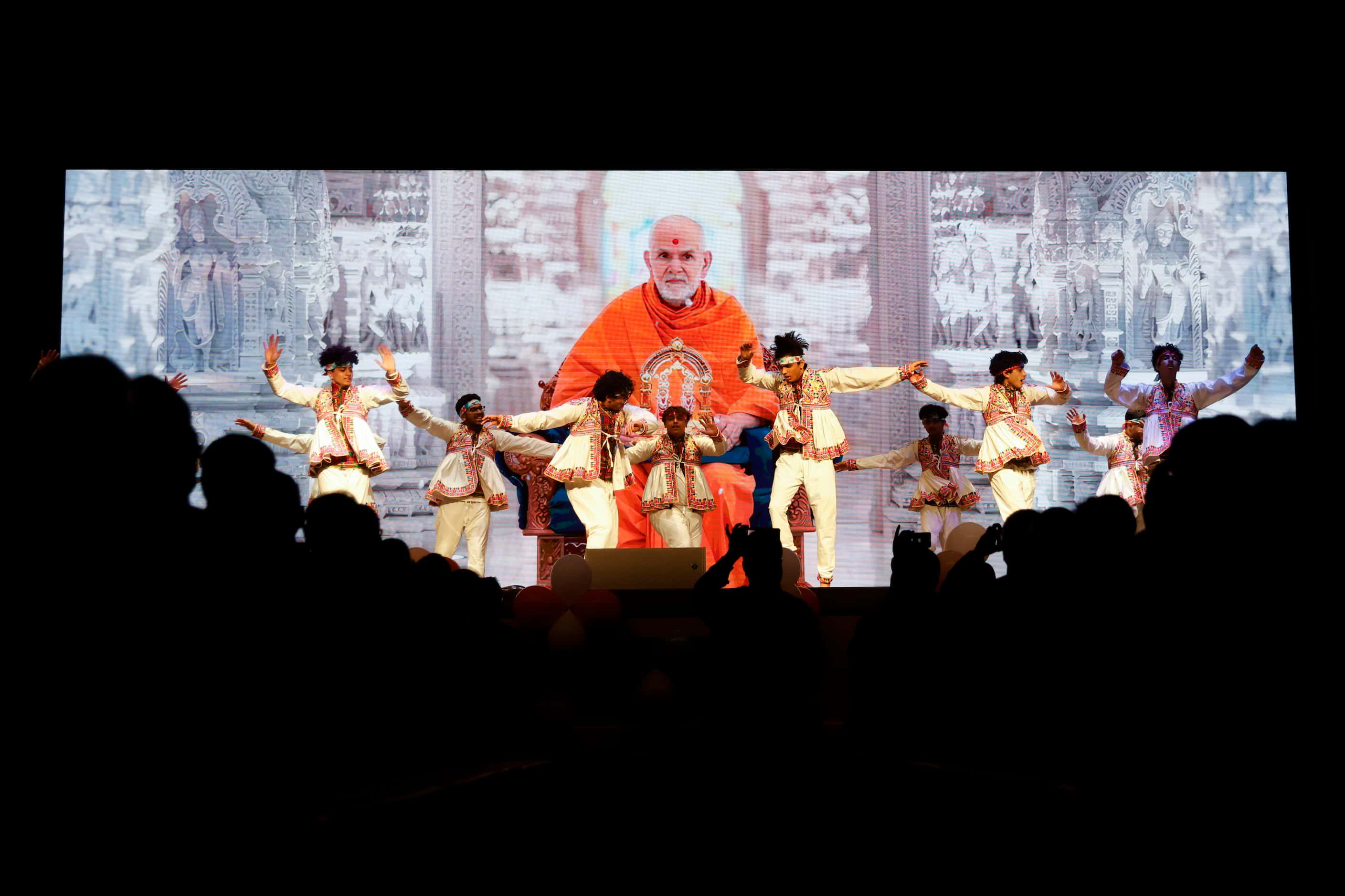 Young parishioners perform an Indian cultural dance at BAPS Shri Swaminarayan Mandir during...