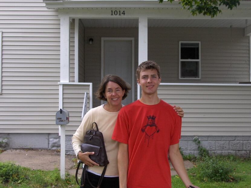 Helen Crary Stassen and her son, Benjamin Stassen, outside of Benjamin's college house in...