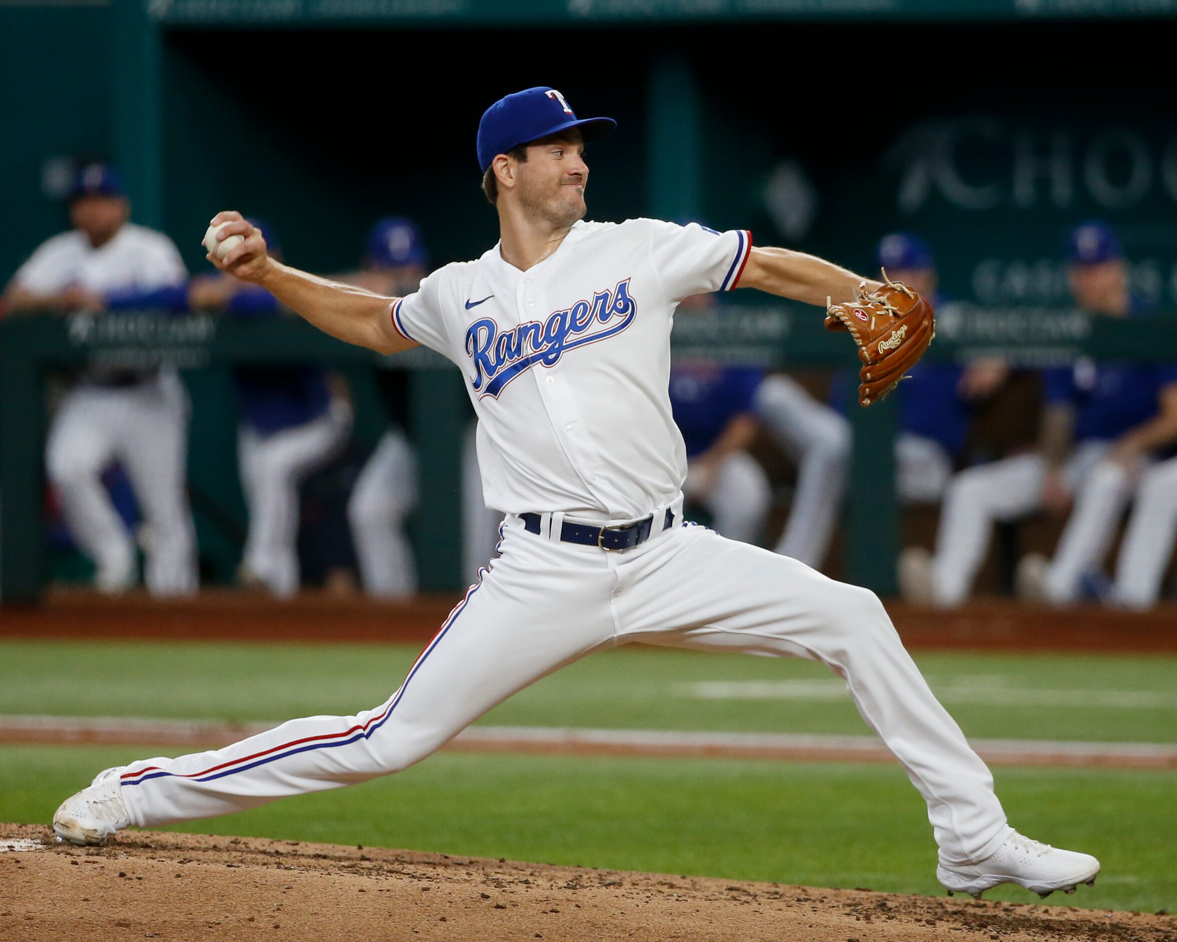 Texas Rangers relief pitcher Drew Anderson (58) throws the ball during the third inning at...