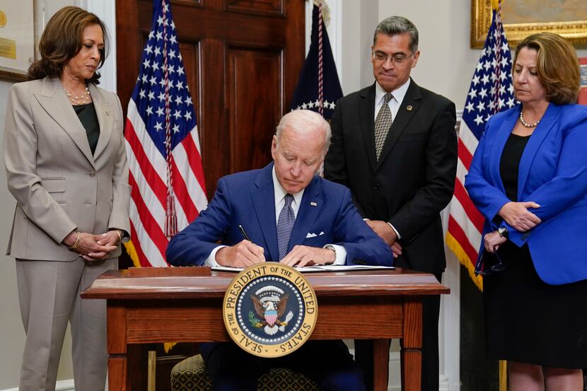FILE - President Joe Biden signs an executive order on abortion access during an event in...