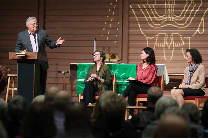 Rev. George Mason, left, Rev. Pamela Cooper-White, Amanda Tyler and Rabbi Nancy Kasten speak...