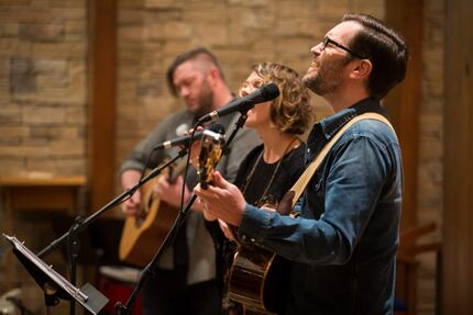 From left: Justin Brooks, Melissa Flanigan and Ryan Flanigan perform at The Canterbury House...