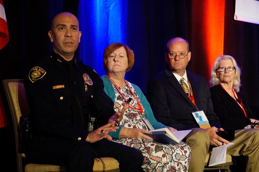 Dallas Police Department Assistant Chief Jason Rodriguez speaks during a panel discussion at...