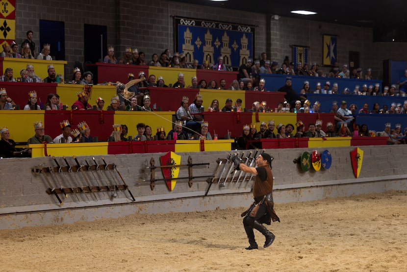 Falconer Rick Grimes performs at the Medieval Times in Dallas on Oct. 4, 2024. 