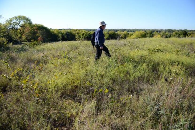 John Lingenfelder, with the Native Plant Society of Texas' Collin County Chapter, walks...