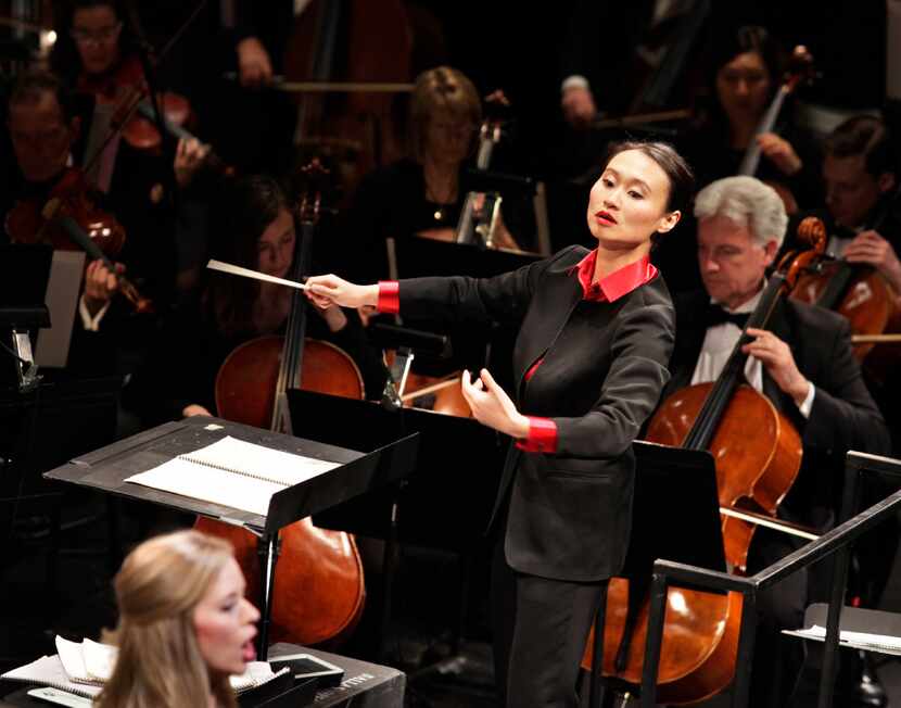 Tianyi Lu conducts during the Institute For Women Conductors event at the Winspear Opera...