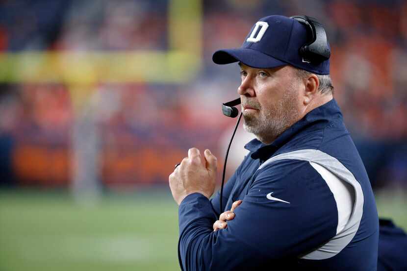 Dallas Cowboys head coach Mike McCarthy watches his team trail the Denver Broncos during the...