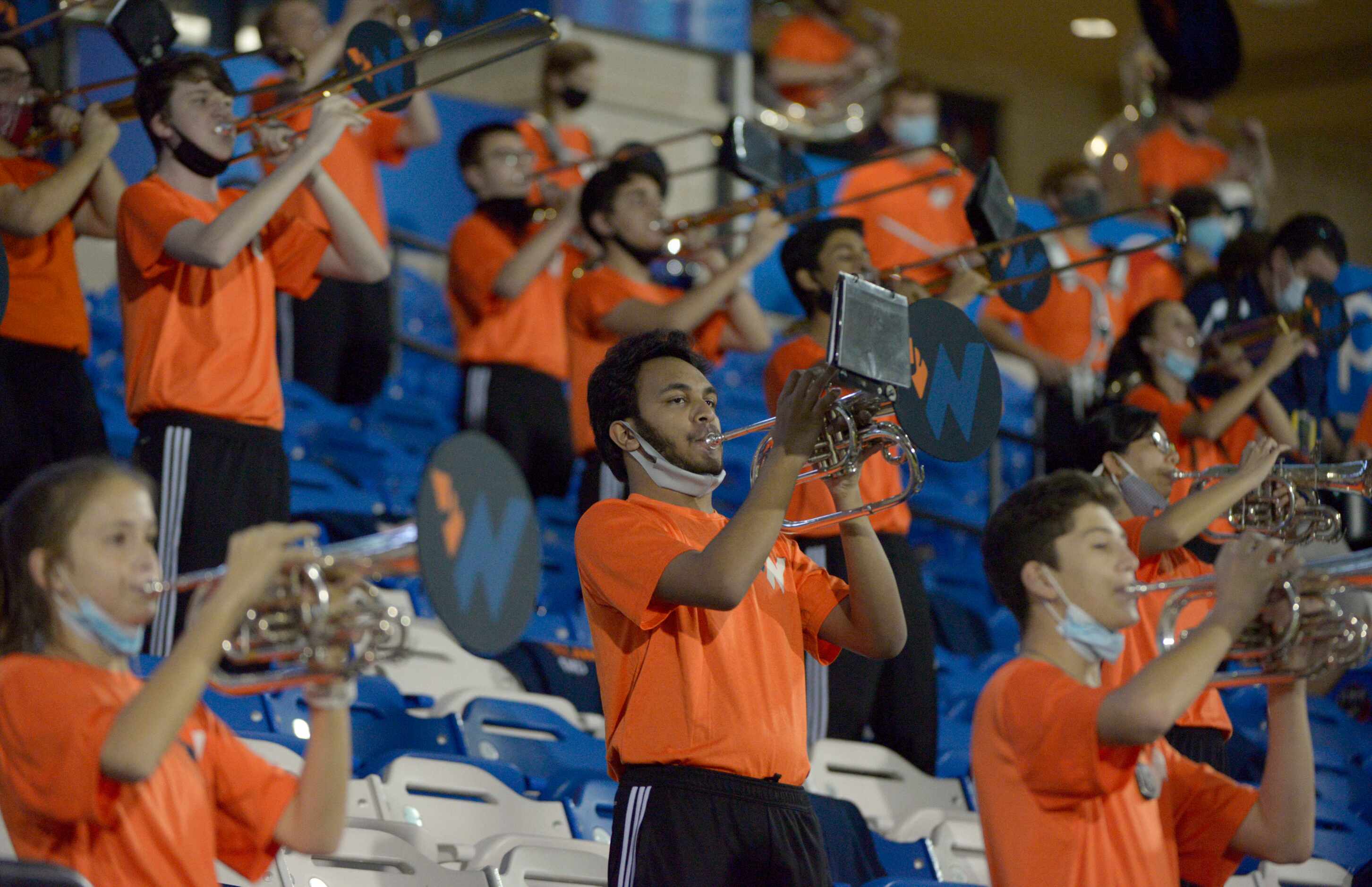Member’s of the Wakeland band perform in the second quarter of a high school football game...