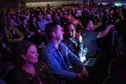 A packed room listens to Casey Neistat speak on March 11, 2017 during a SXSW Interactive...