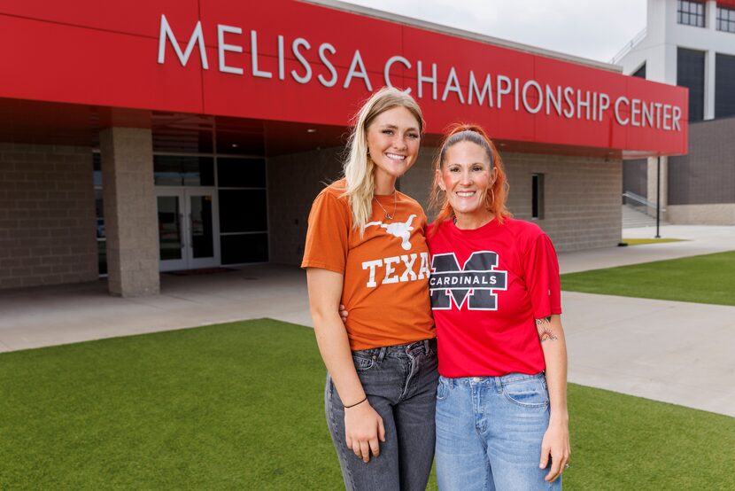 Melissa softball player Caigan Crabtree (left) stands with her mother and Melissa softball...