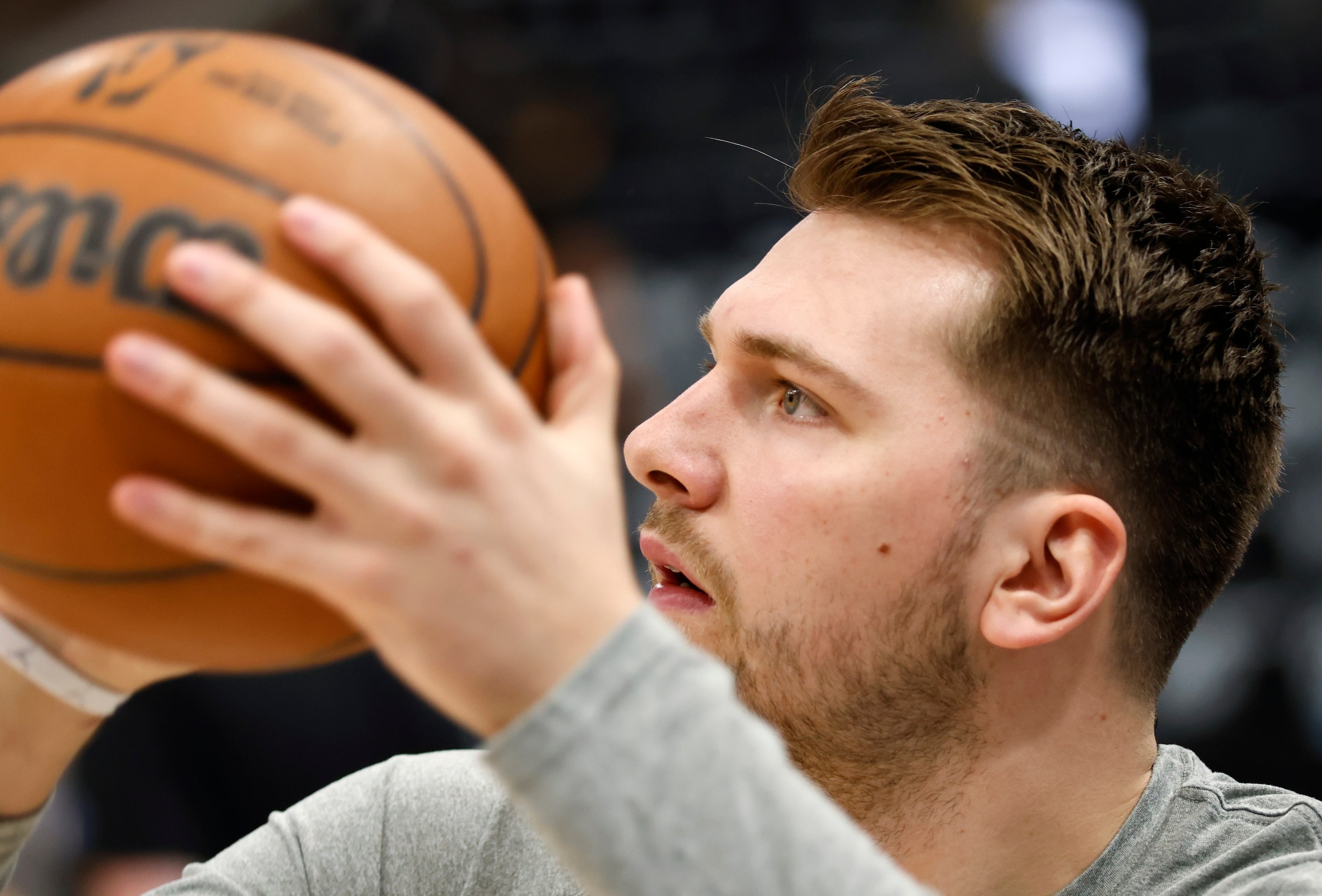 Dallas Mavericks guard Luka Doncic (77) attempts a shot during warmups before playing the...