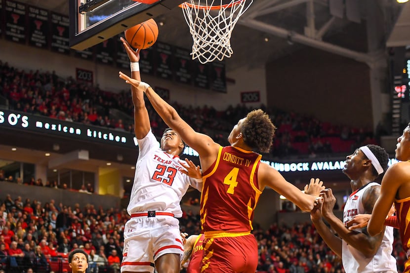 LUBBOCK, TX - JANUARY 16: Jarrett Culver #23 of the Texas Tech Red Raiders gets the layup...