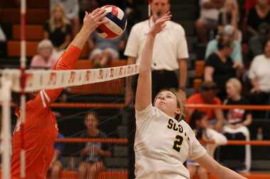 Rockwall High School’s Ava Weigand hits the ball past Highland Park High School’s Harper...