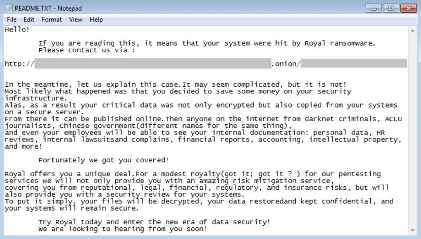 An example of how Royal Ransomware gives instructions to its victims.
