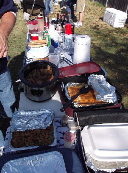 The group's spread in 2011. They usually bring casserole, turkey, cranberry sauce, beef...