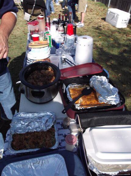 The group's spread in 2011. They usually bring casserole, turkey, cranberry sauce, beef...