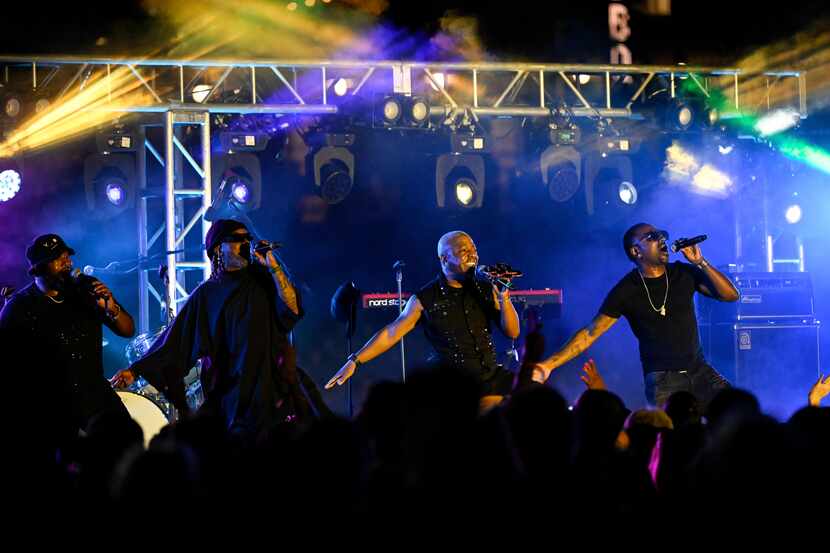 R&B group Dru Hill performs after a baseball game between the Baltimore Orioles and the...