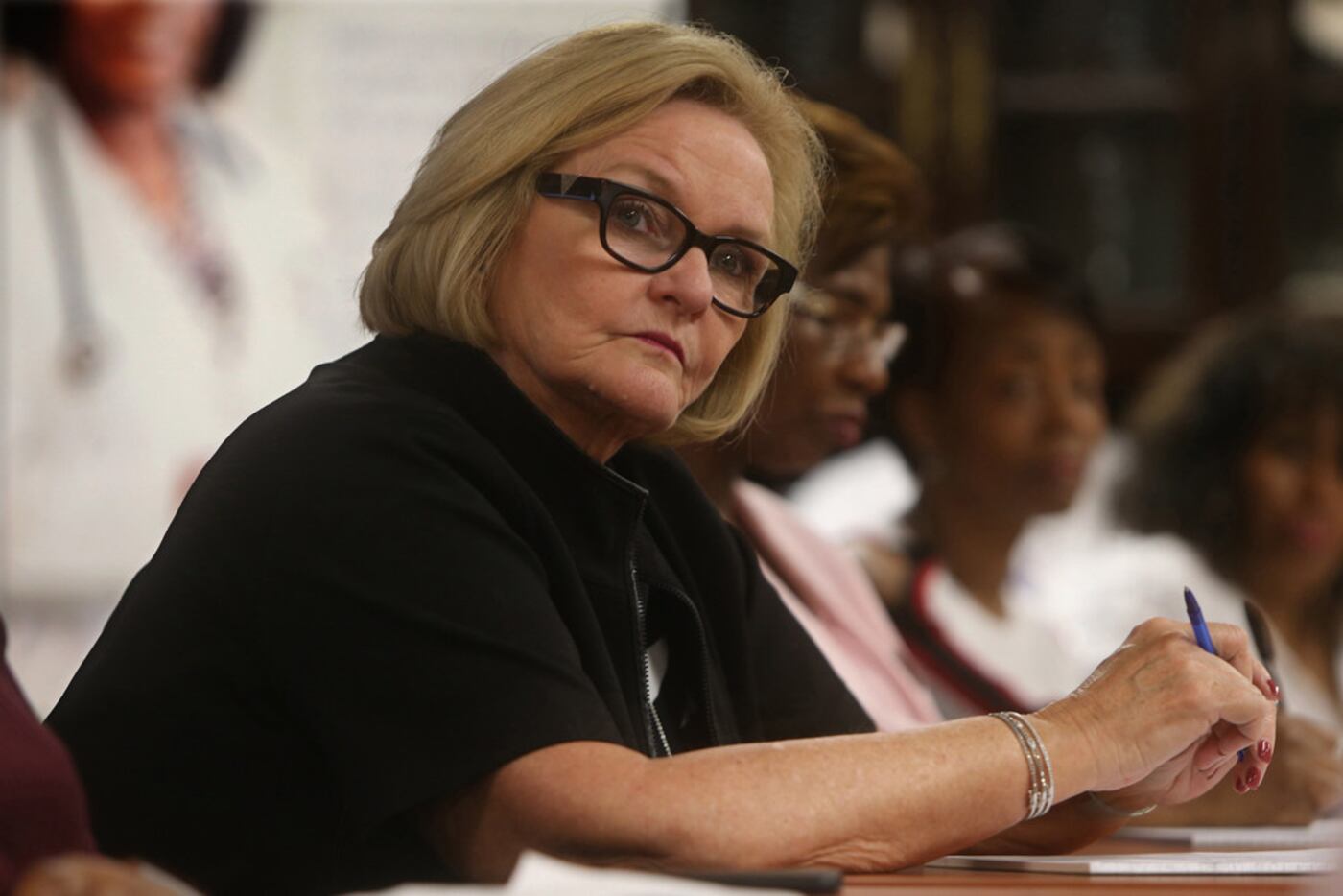 Sen. Claire McCaskill (D-Mo.) participates in a roundtable discussion on health care in St....