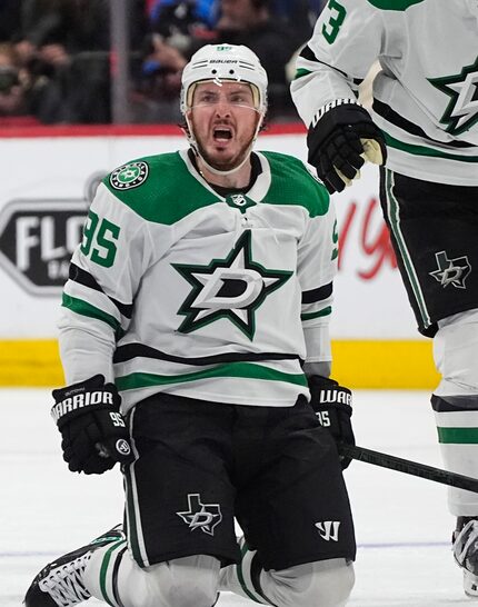 Dallas Stars center Matt Duchene celebrates after scoring the winning goal in the second...