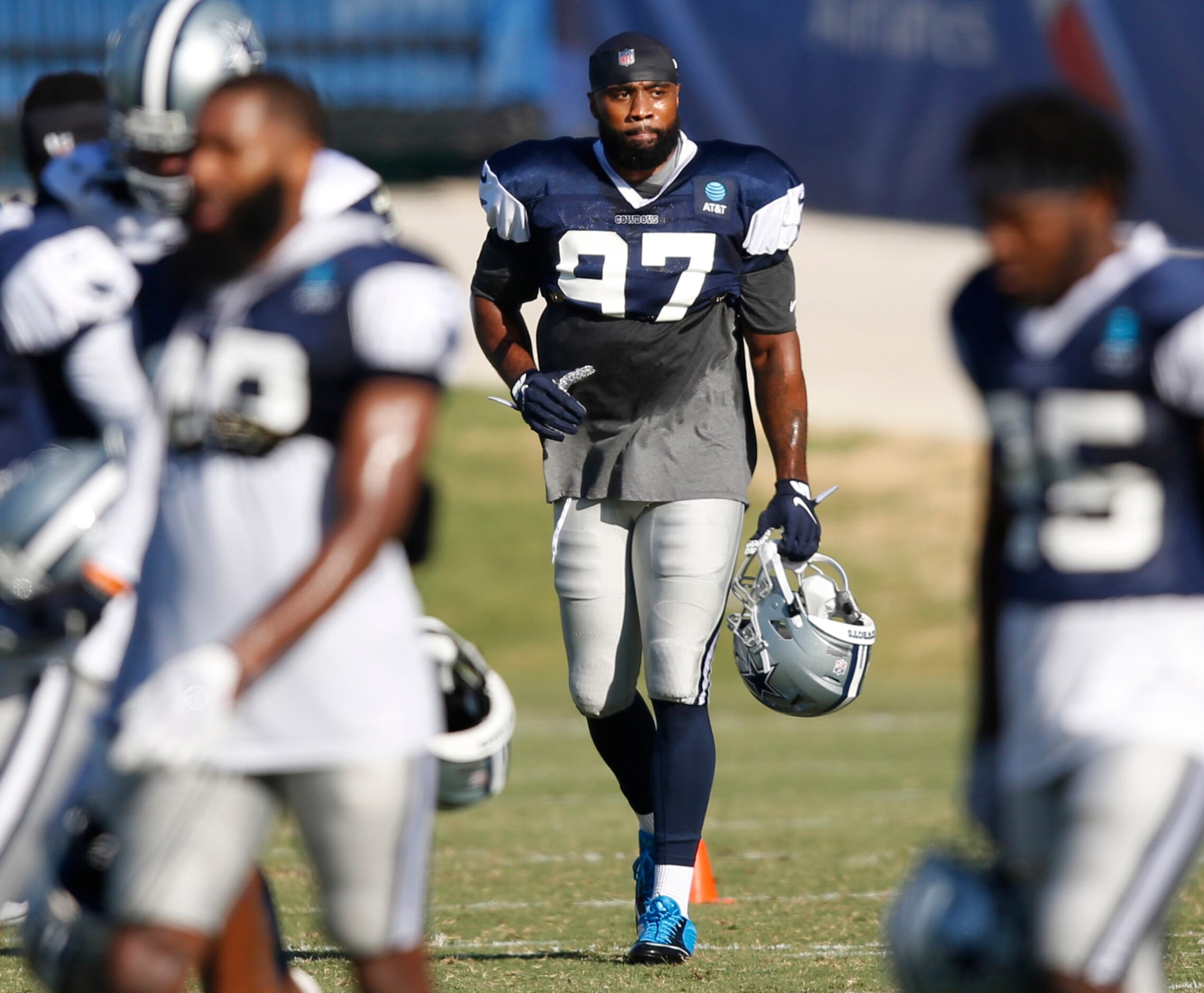 Dallas Cowboys defensive tackle Everson Griffen (97) during training camp at the Dallas...