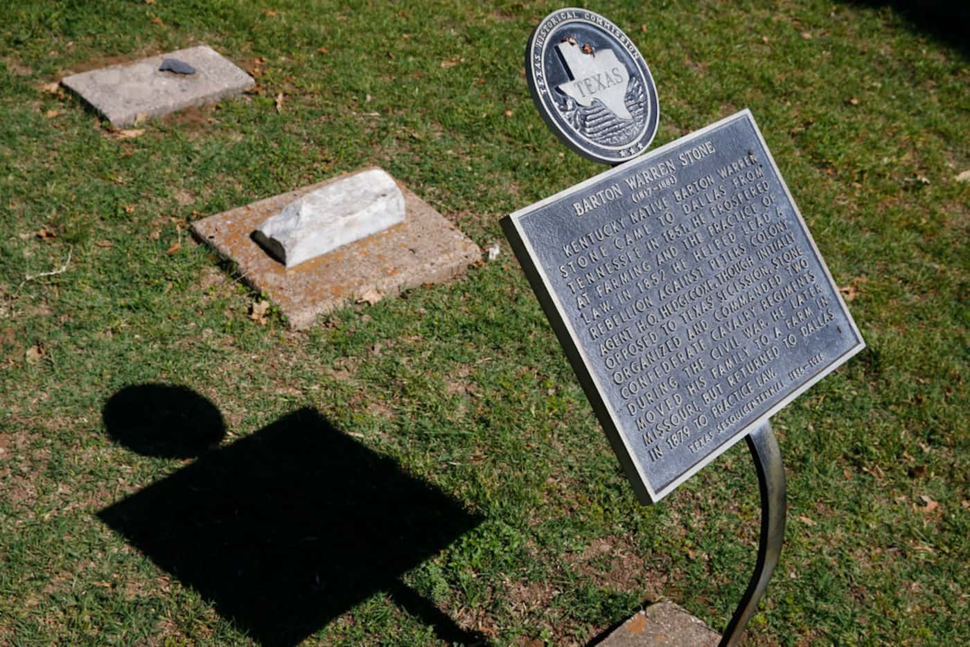 Barton Warren Stone's headstone isn't lost. It's buried beneath Dallas City Hall.