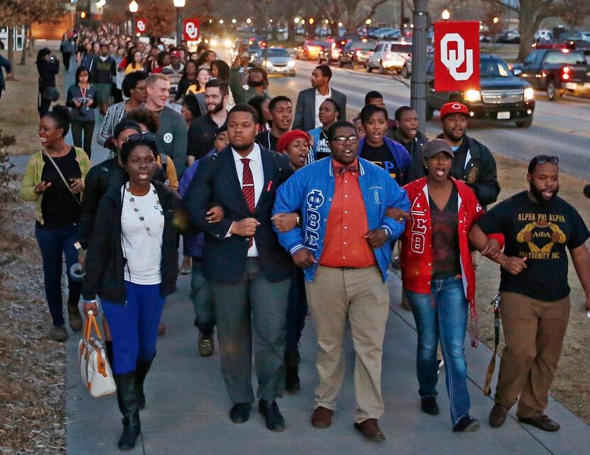 
OU students  marched to the now-closed Sigma Alpha Epsilon fraternity house during a rally...