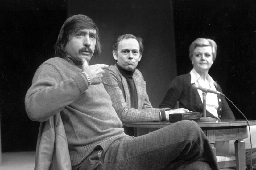 FILE - In this Jan. 27, 1977, file photo, playwright Edward Albee, left, makes a point as...