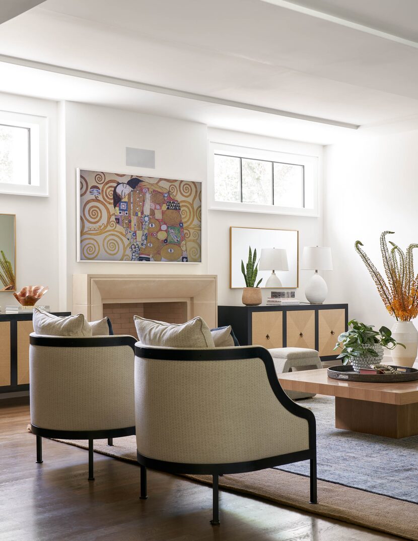 Is it art? Or is it a TV? In this living room designed by Janelle Patton, a Samsung "The...