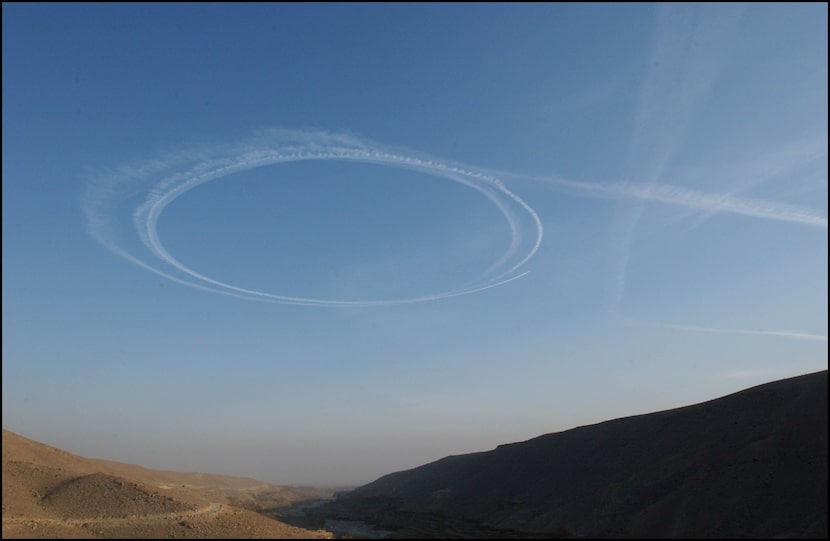 The wake of a B-52 was left in the sky over Tora Bora, Afghanistan, where Osama bin Laden...