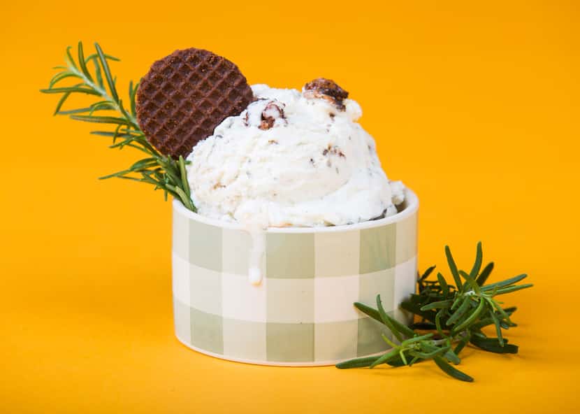 Bacon buttermilk ice cream with rosemary 