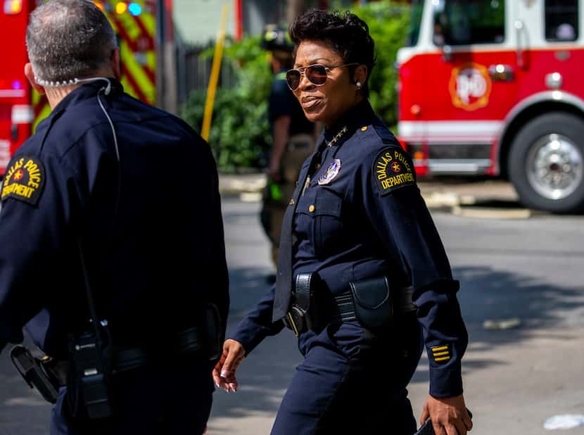 Dallas Police Chief U. Renee Hall at the scene of a crane collapse at the Elan City Lights...
