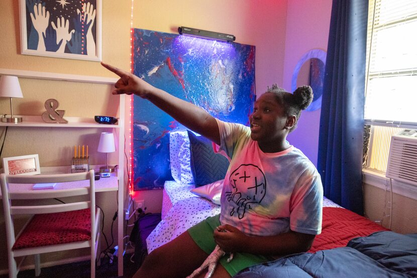 D'Arie Bobb's newly redecorated bedroom includes nods to the 9-year-old's love of rainbows...