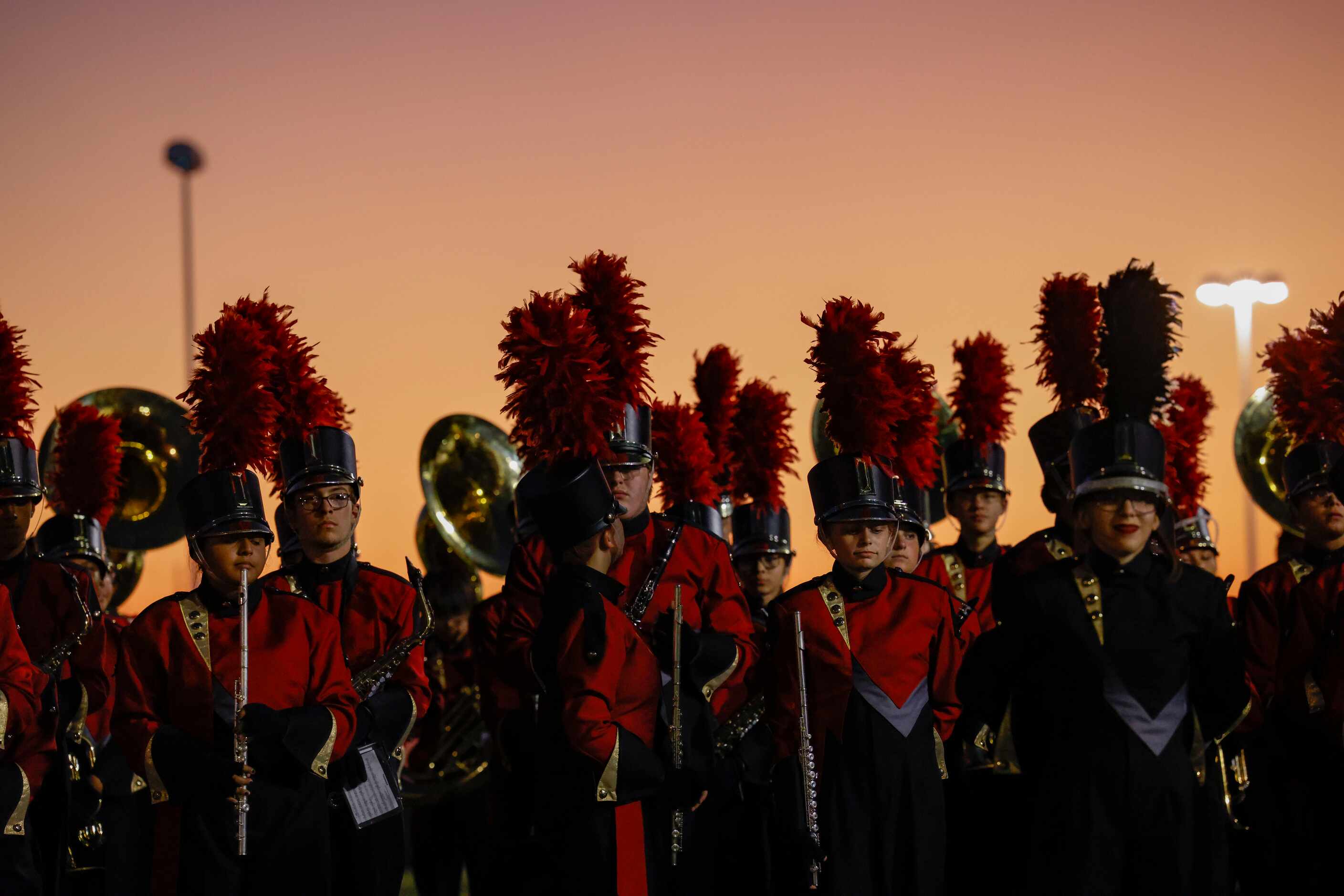 The Saginaw Rough Riders Band practices before their halftime performance during the...