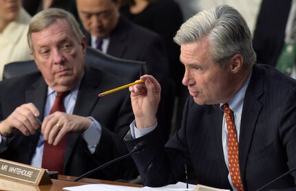 Senate Judiciary Committee member Sheldon Whitehouse, D-R.I., (right) and Sen. Richard...