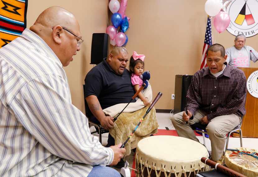 Left to right, Darrell Blackbear, Paul Soliz, Mary Soliz, 3, and Sonny Blackbear, members of...