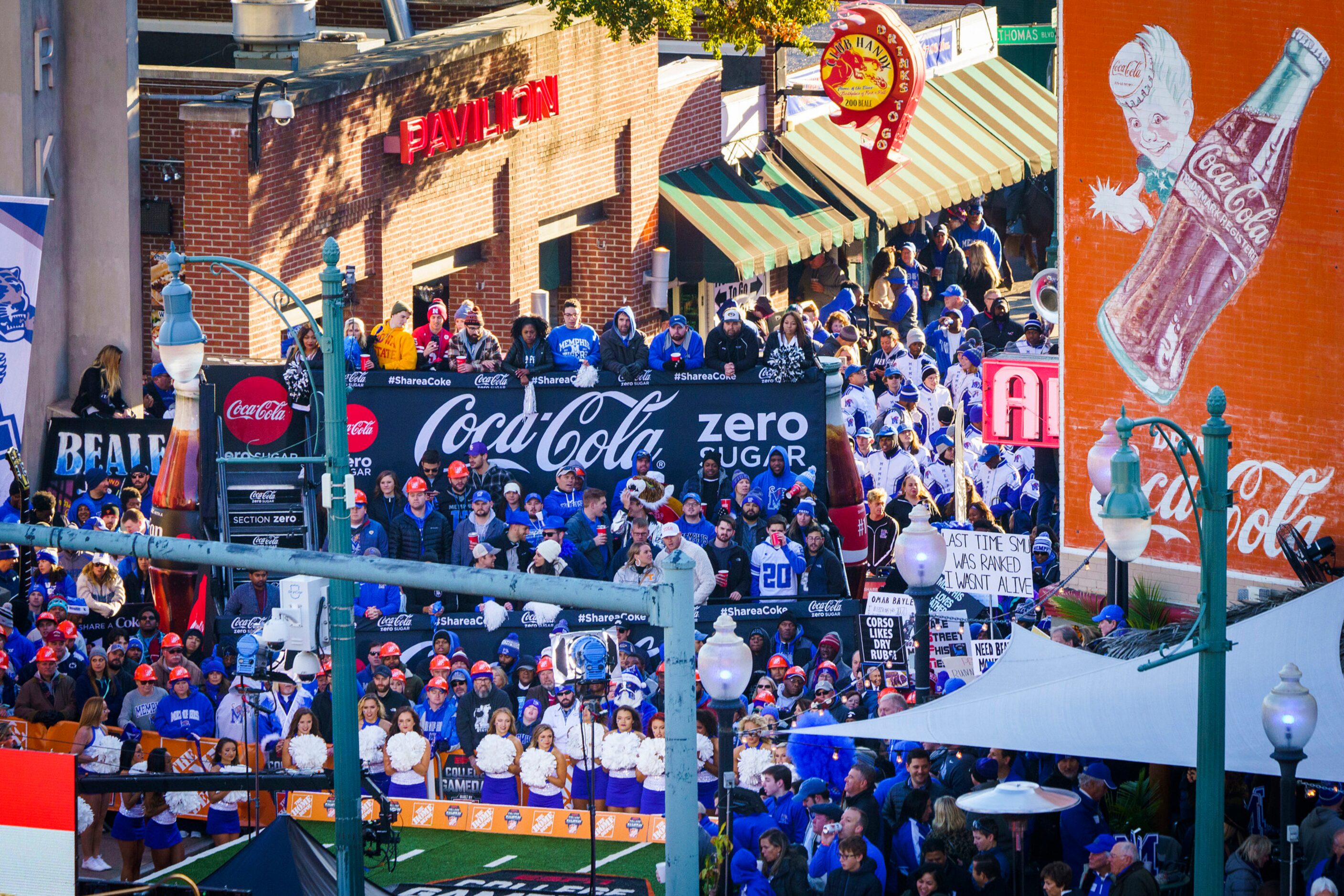 Fans fill Beale Street for ESPN College GameDay before an NCAA football game between Memphis...