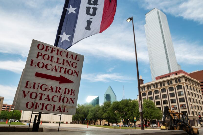 Signage marking an official polling location outside of the  George Allen Courts Building in...