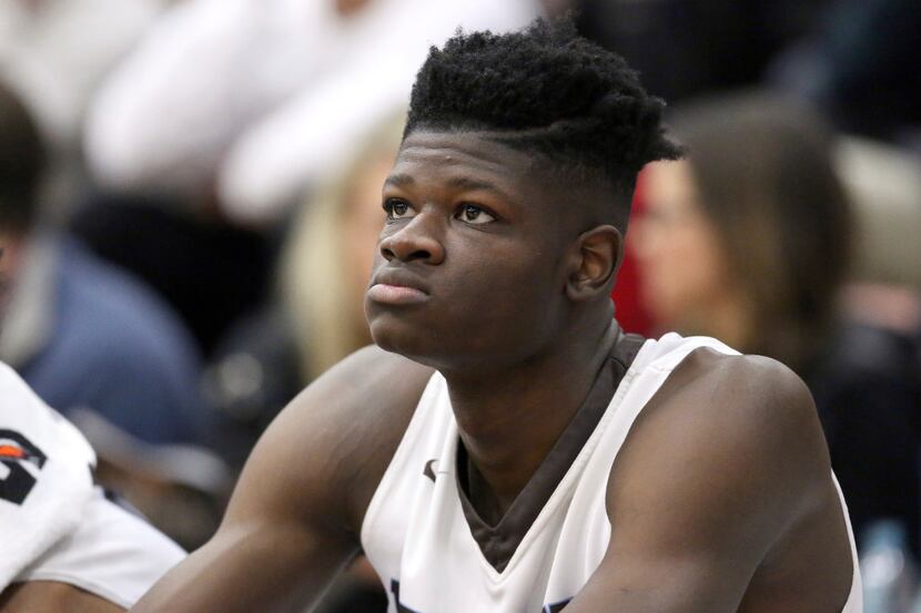 FILE - In this Jan. 14, 2017, file photo, Westtown School's Mo Bamba watches from the bench...