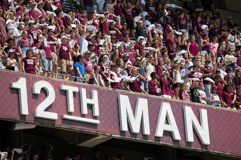 Texas A&M fans wave 12th Man towels in the student section of Kyle Field during the fourth...