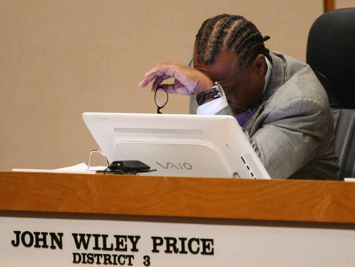 District 3 Commissioner John Wiley Price listens during a meeting of The Dallas County...