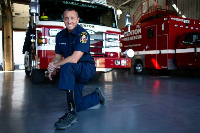 Denton firefighter Gary Weiland returned to work this month, 10 months after his leg was...