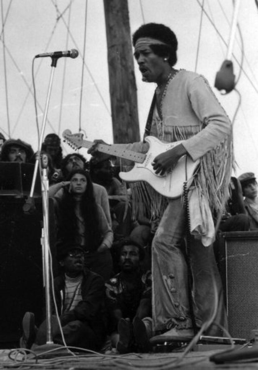 Jimi Hendrix performs at the Woodstock Music Festival on Aug. 18, 1969