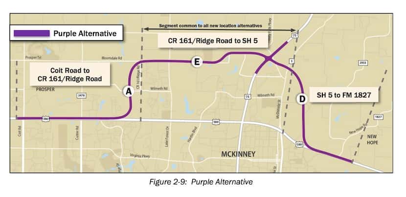 The Purple Alternative of the U.S. 380 bypass is made up of segments A, E and D.