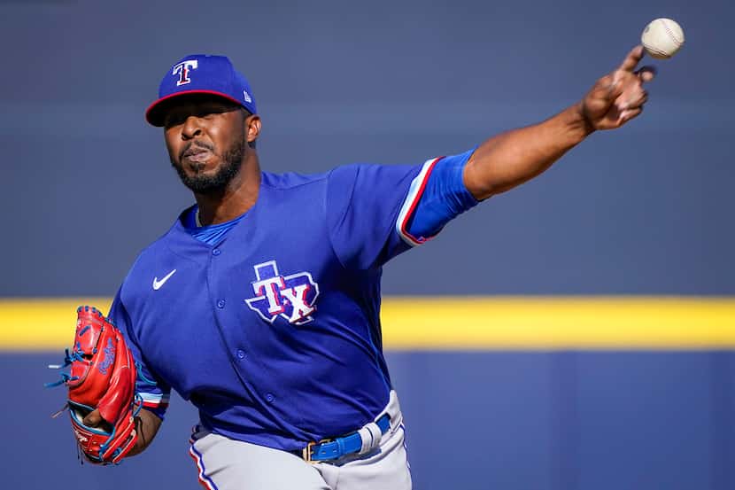 Texas Rangers pitcher Joely Rodriguez pitches during the sixth inning of a spring training...